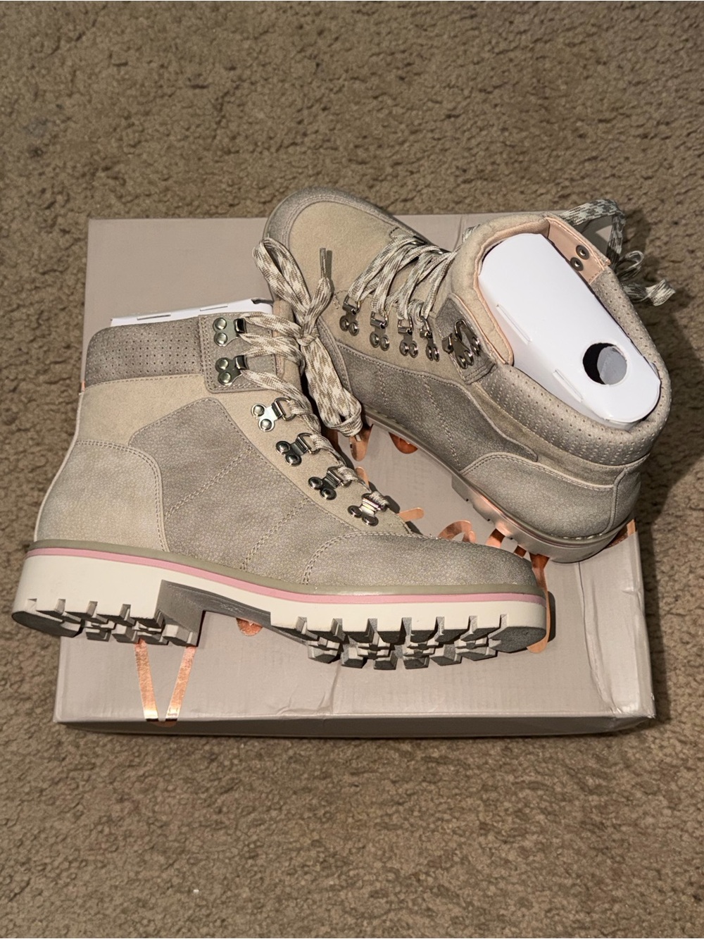 Crown Vintage Suede Lace-Up Boots with Pink Trim - Picture 3 of 5